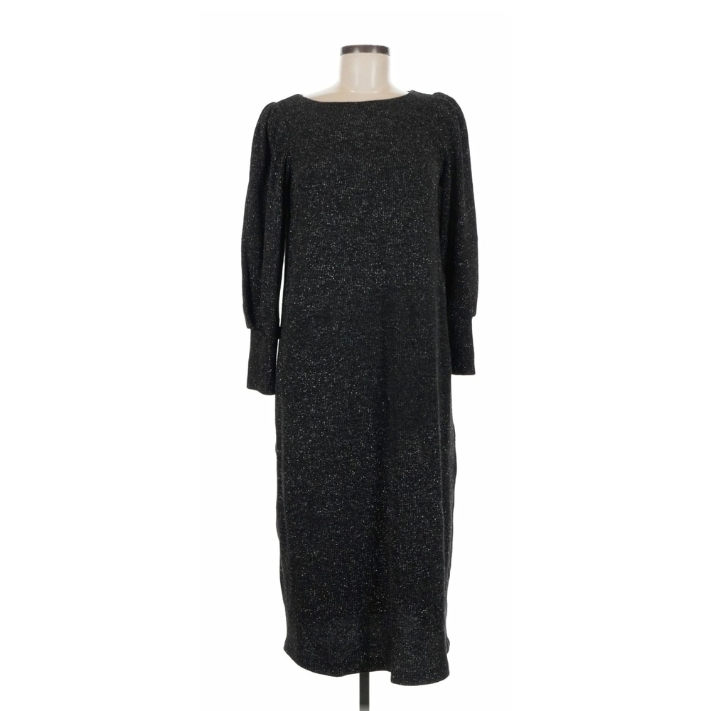 Julia Jordan Womens Grey Metallic Knit Long Sleeve Midi Sheath Dress Size 6